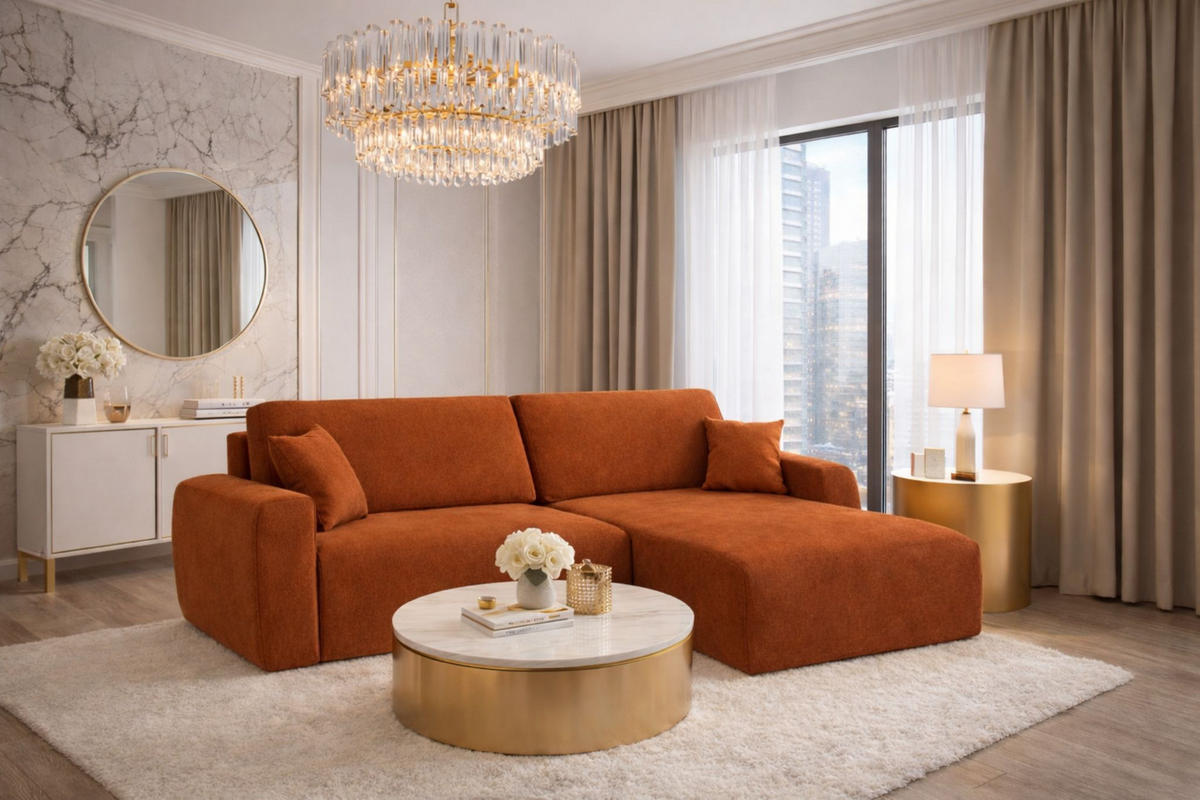 ECKSOFA Mit Schlaffunktion, Ariel XL, Velours, Stoff Salvador, Braun, Rechts - Braun, Holz (280/142cm) - Kaiser Möbel