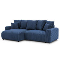 ECKSOFA Calma mit Schlaffunktion und Bettkasten im Bumpy-Design aus weichem Marineblau Plüschcord - Ottomane links - Blau/Schwarz, Holz/Kunststoff (239/140cm) - S-Style