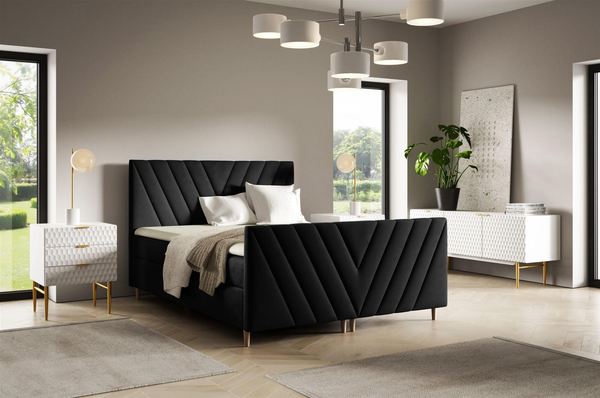 BOXBETT Carlito In überlänge - Schwarz, Holzwerkstoff/Textil (140/220cm) - Fun Möbel