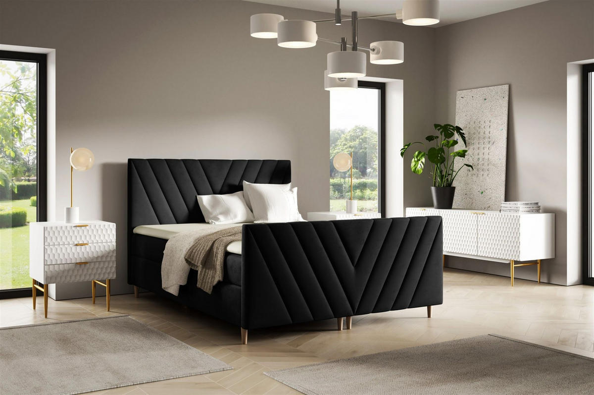 BOXBETT Carlito Premium - Schwarz, Holzwerkstoff/Textil (160/200cm) - Fun Möbel