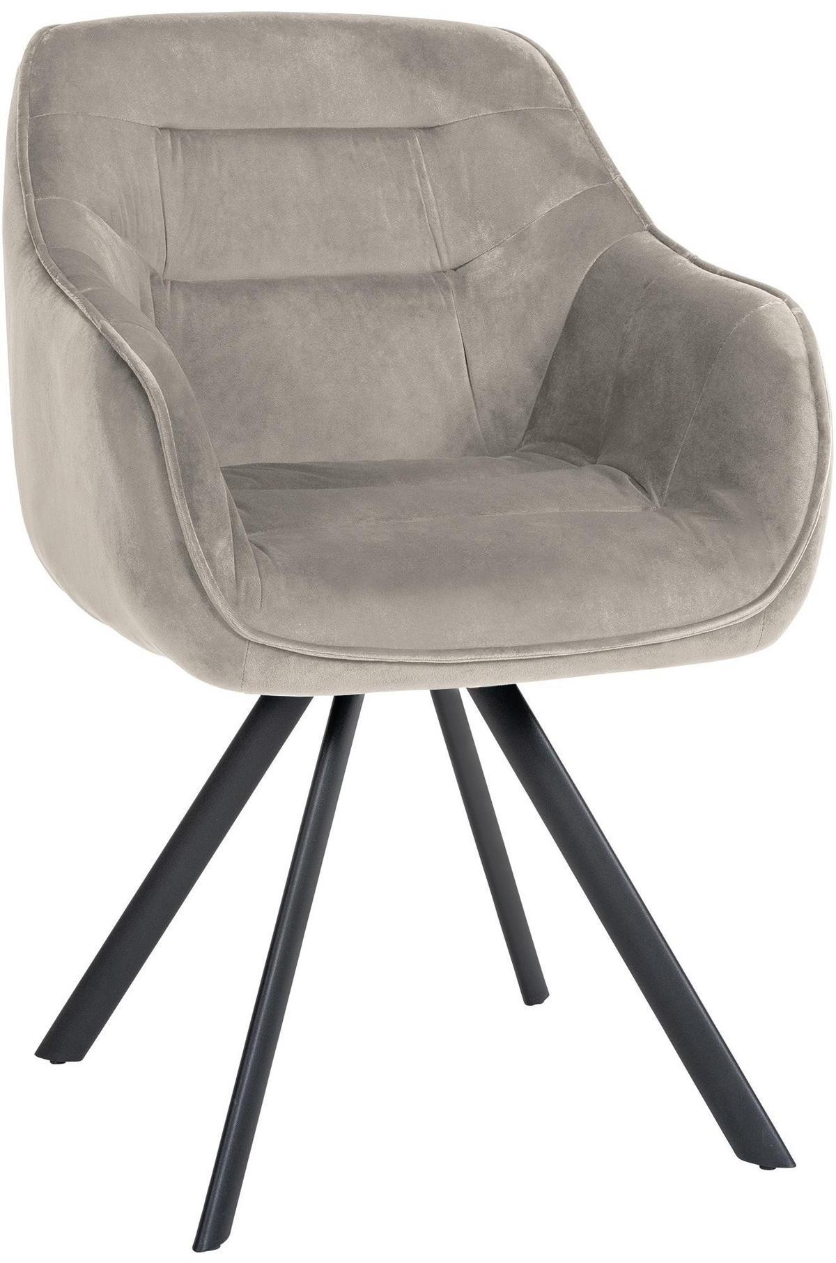 ARMLEHNENSTUHL Samt grau - Schwarz/Grau, Textil/Metall (57/90/63cm) - CLP