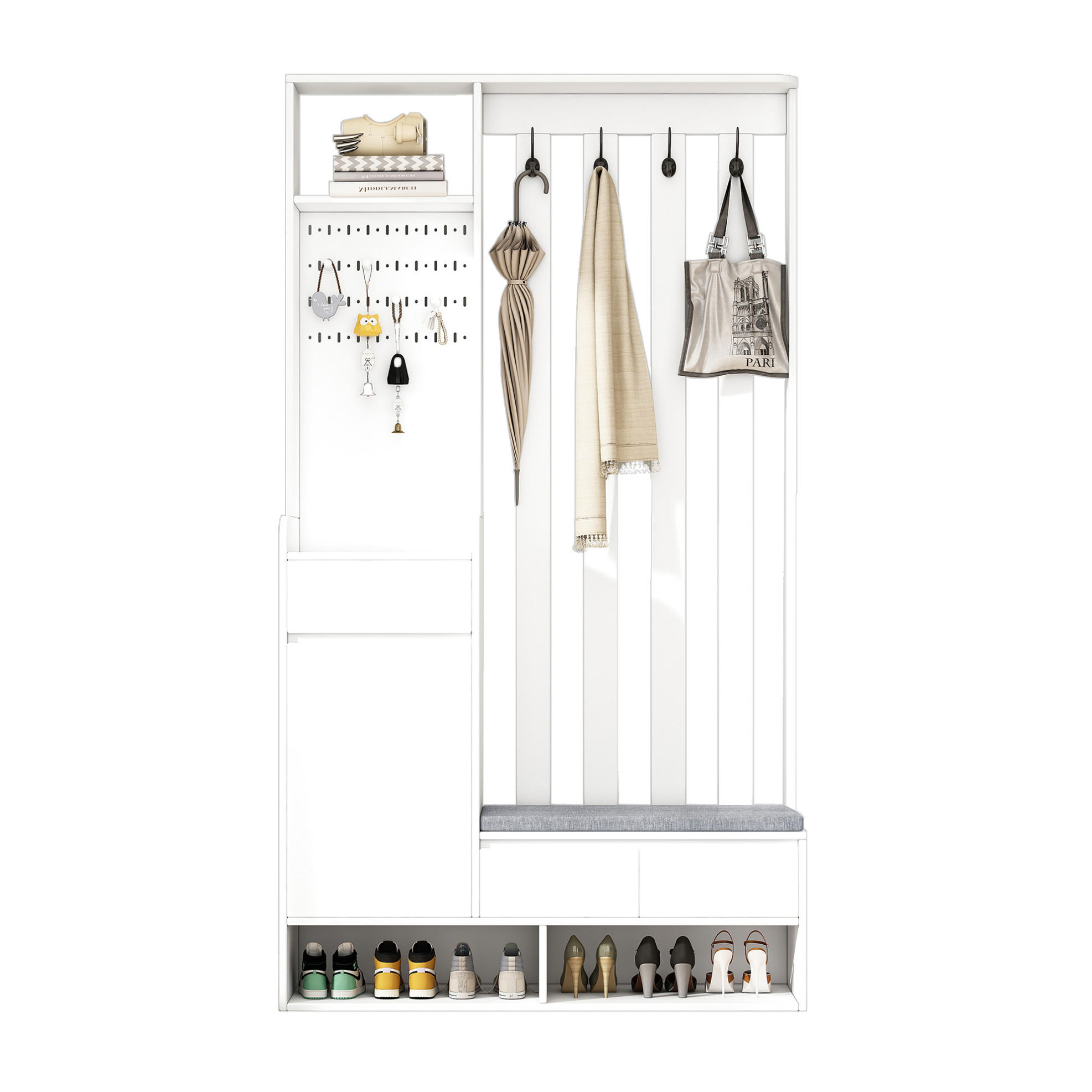 FLURGARDEROBE mit Sitzbank 100 x 35 x 180 cm MDF Weiß - Weiß, Holzwerkstoff (35/180/100cm) - Beauniv