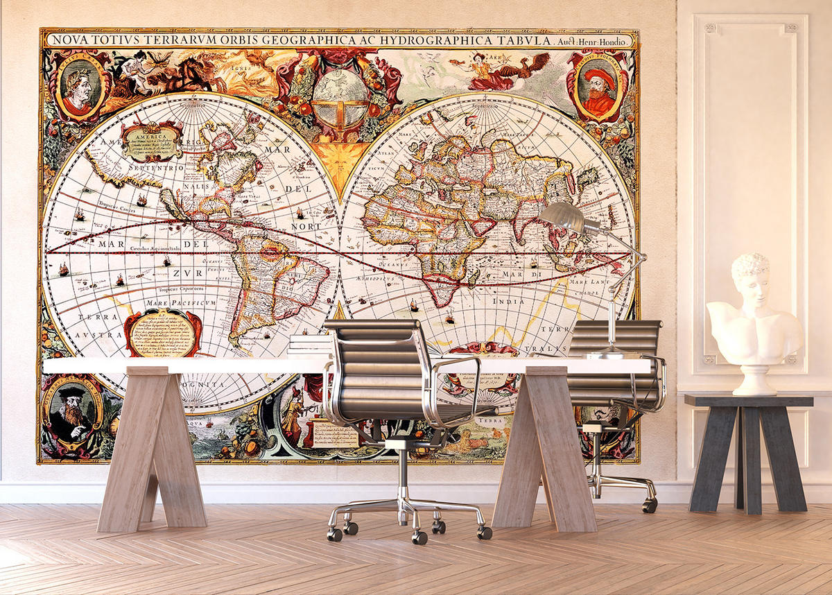 FOTOTAPETE Vintage Weltkarte 375 x 270 cm - Beige, Papier (375/270cm) - Sanders & Sanders