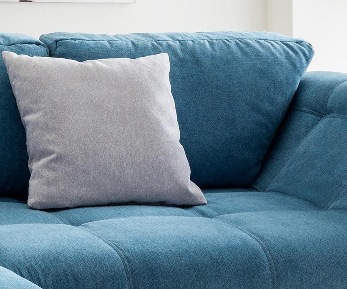 ECKSOFA mit Schlaffunktion, Wellenunterfederung, Ottomane links B250/T190/H84 cm, Liegefl. 179x190 cm, Mikrofaser Blau / 17108 - Blau/Chromfarben, Textil/Metall (250/190cm) - luma-home
