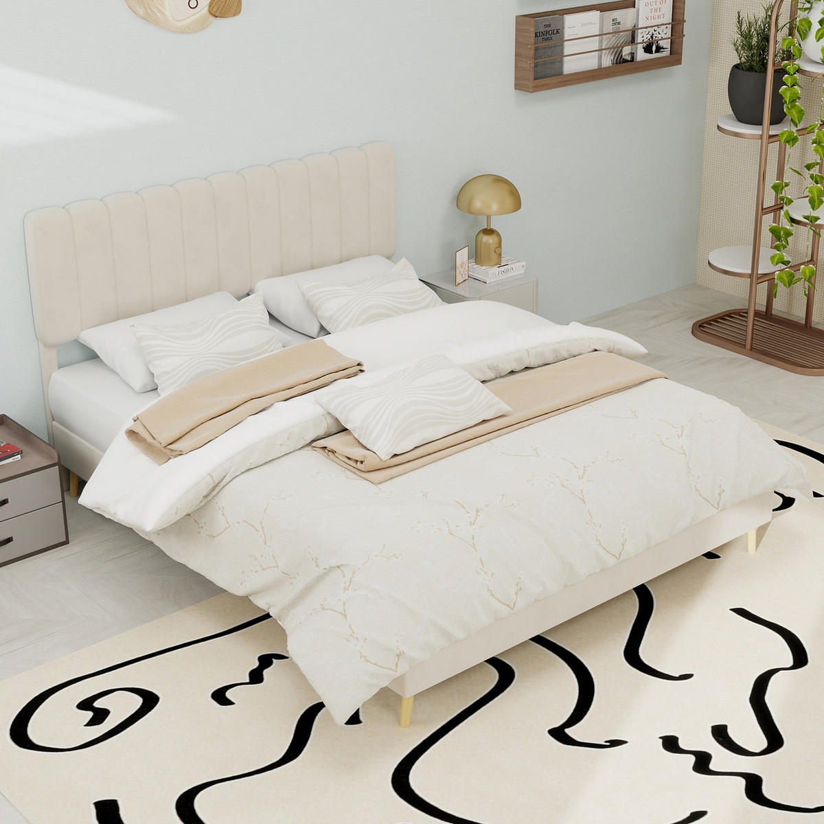 POLSTERBETT 140x200 cm ohne Stauraum beige - Beige, Textil (140/200cm) - LEBENLANG