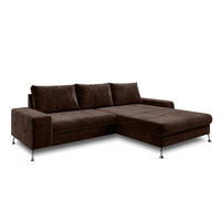 ECKSOFA L Form Artemia Braun Samt 275/210/81 cm – modernes Sofa fürs Wohnzimmer R - Silberfarben/Braun, Textil/Metall (275/210cm) - AX Living