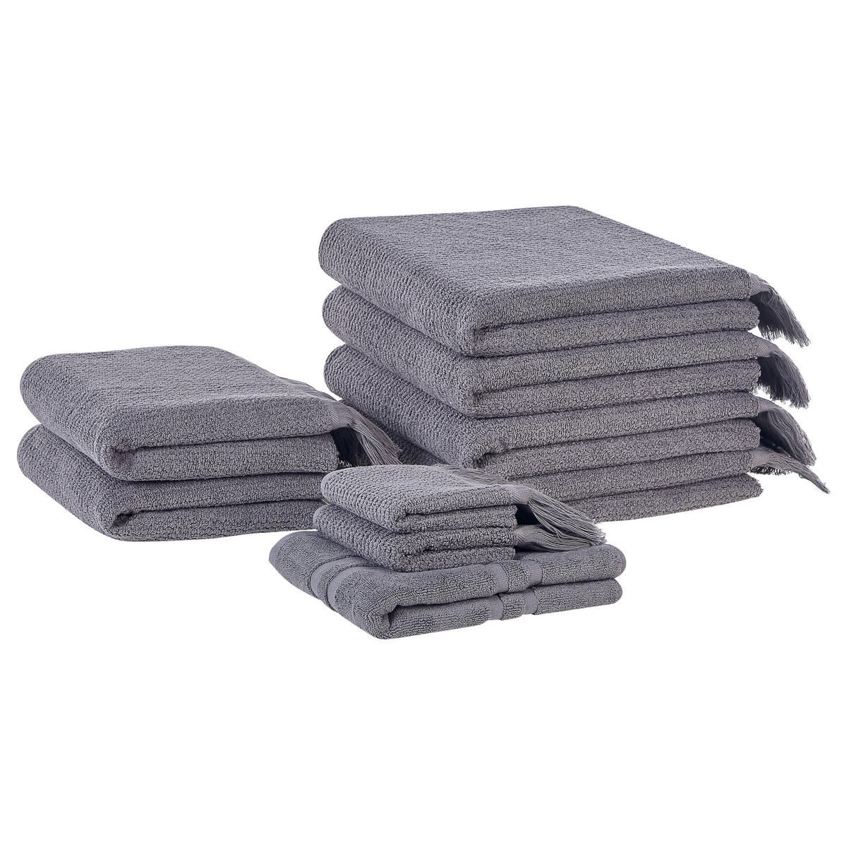 BADEHANDTUCH 9-teilig Grau Atiu - Grau, Textil (70/140cm) - Beliani