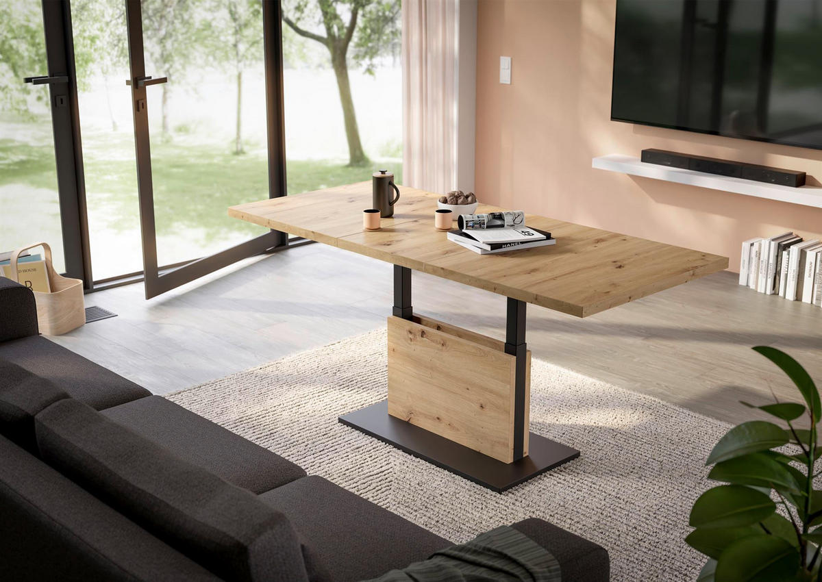 COUCHTISCH Höhenverstellbar Else 3 120x56x70 Holzwerkstoff Asteiche - Schwarz/Eiche Artisan, Holzwerkstoff (120/70/56cm) - 58aufmkessel