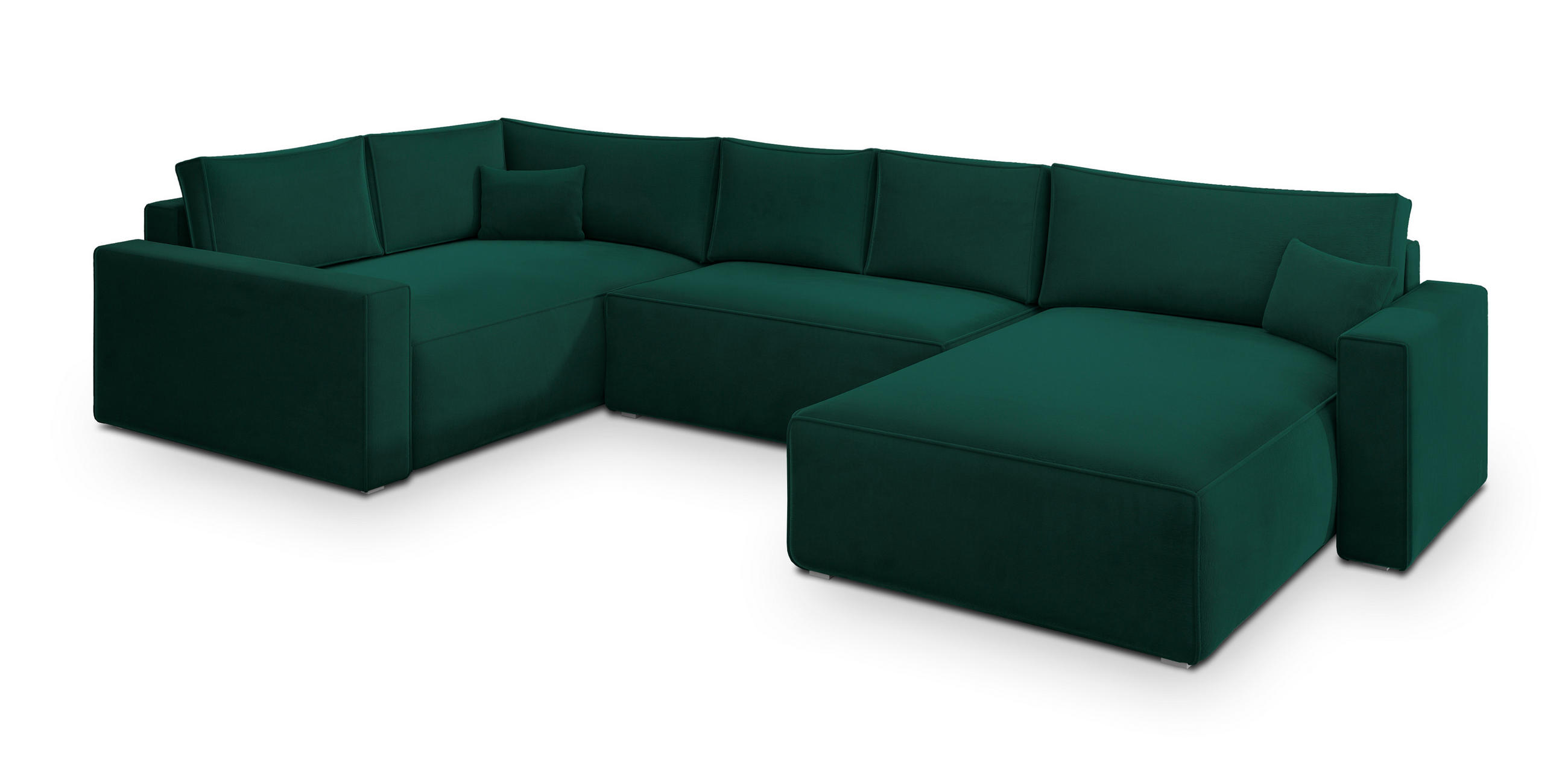 WOHNLANDSCHAFT VELAMI L-S Grün Velours-Stoff mit Schlaffunktion - Grün, Holz (365/83/194cm) - MASSENO