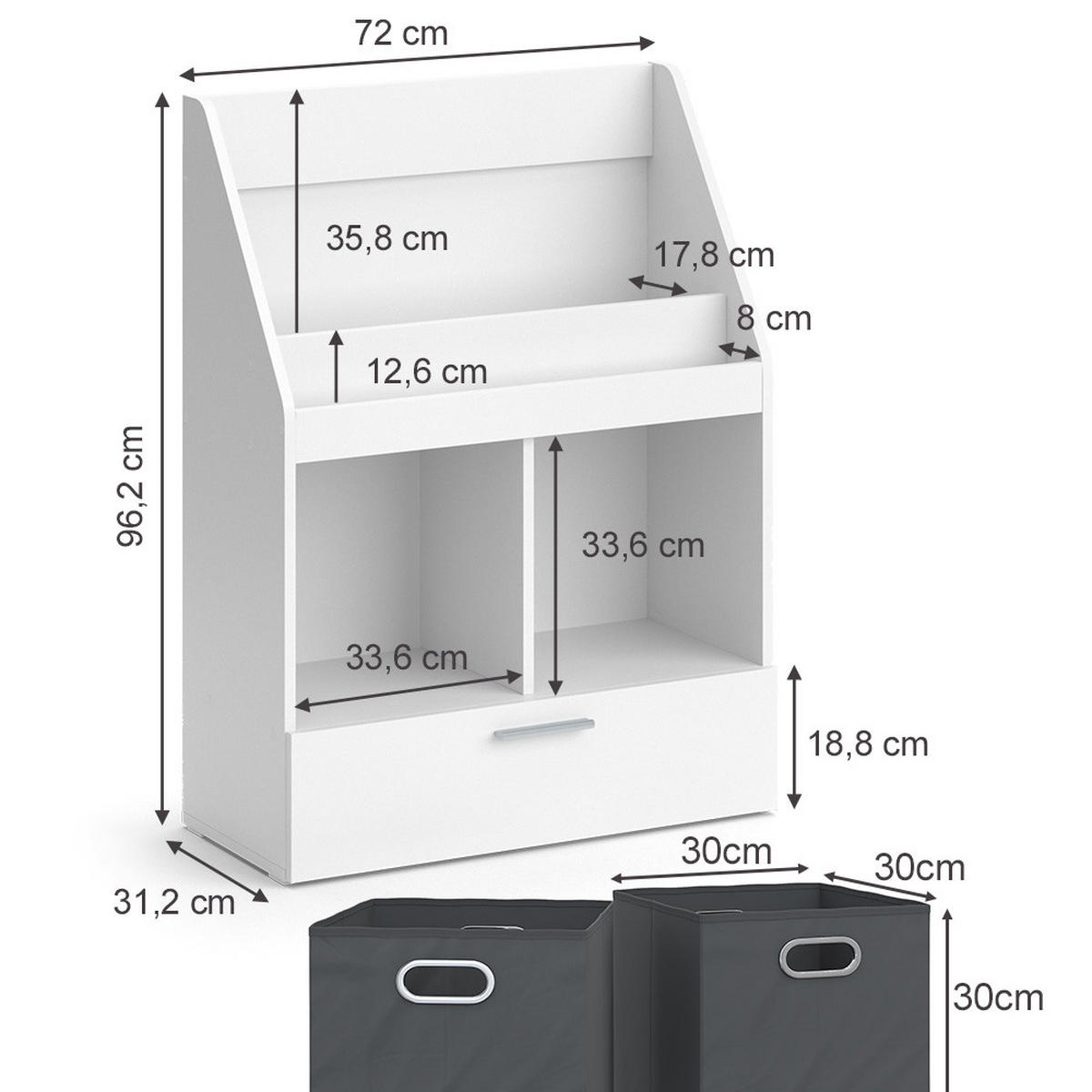 BÜCHERREGAL Luigi Weiß 72 x 96.2 cm Mit Faltboxen - Weiß, Holzwerkstoff (72/96.2/31.2cm) - Vicco