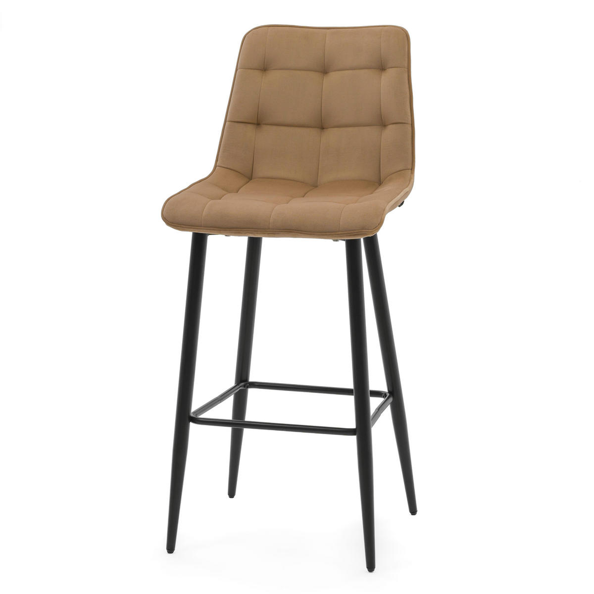 BARHOCKER CHIC gespolsterter mit Steppung - beige - Samt Velours - Beige/Schwarz, Textil/Metall (46/109/56cm) - NEW HOME