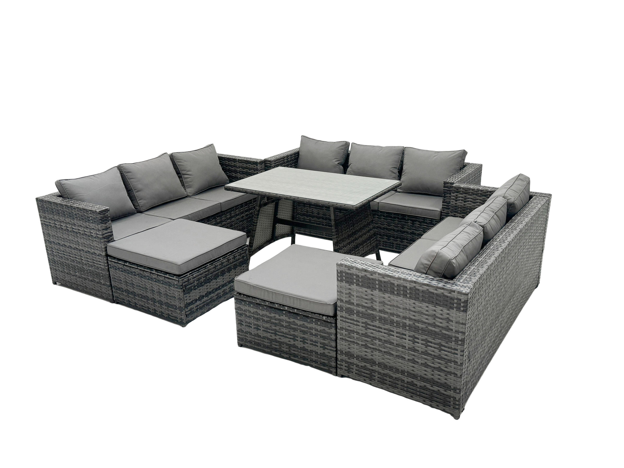 GARTENMÖBELSET mit 2 Hockern 11-Sitzer Grau - Dunkelgrau/Grau, Glas/Kunststoff - Fimous