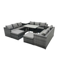 GARTENMÖBELSET mit 2 Hockern 11-Sitzer Grau - Dunkelgrau/Grau, Glas/Kunststoff - Fimous