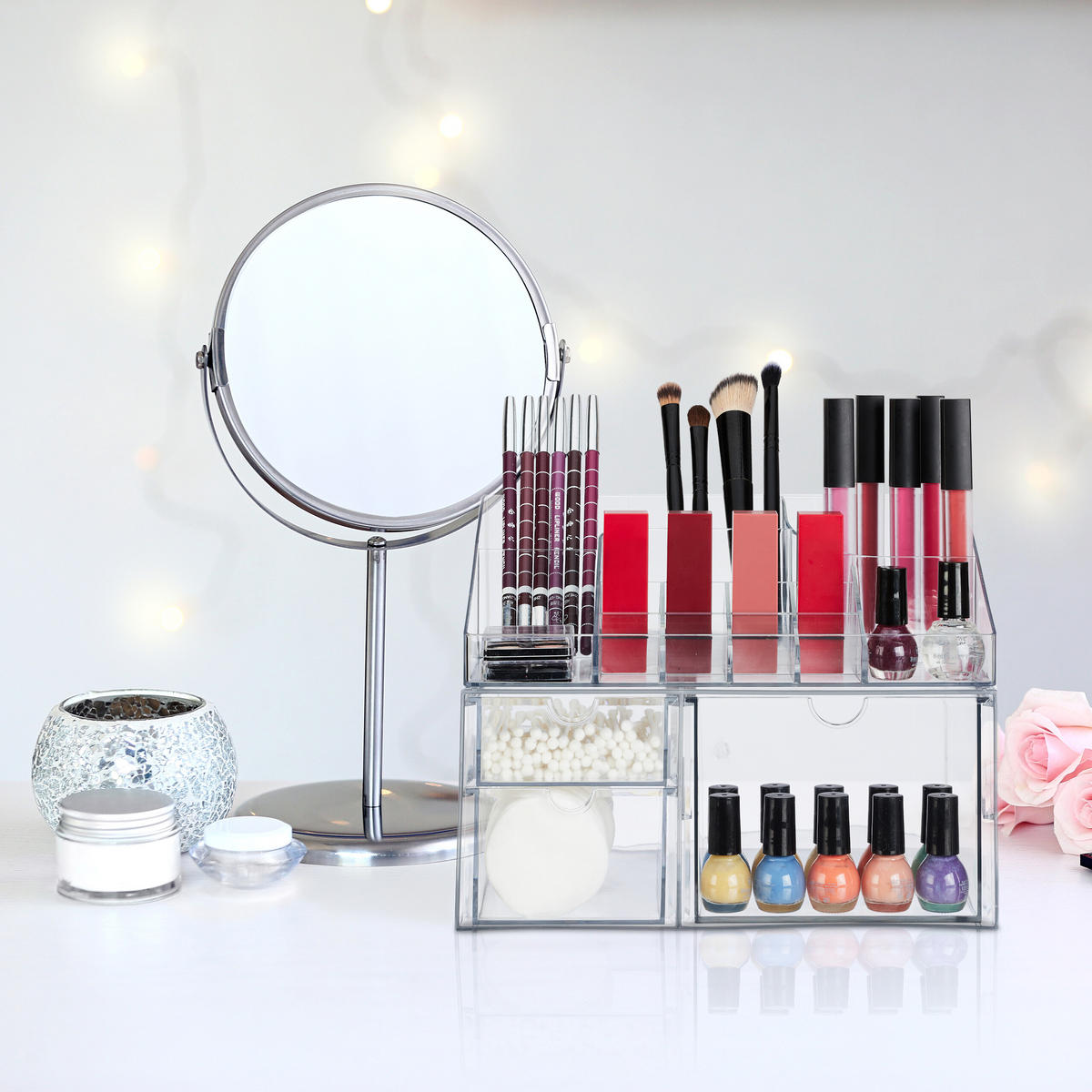 MAKE-UP-ORGANIZER - Transparent, Kunststoff (25.5/18/17.5cm) - Relaxdays