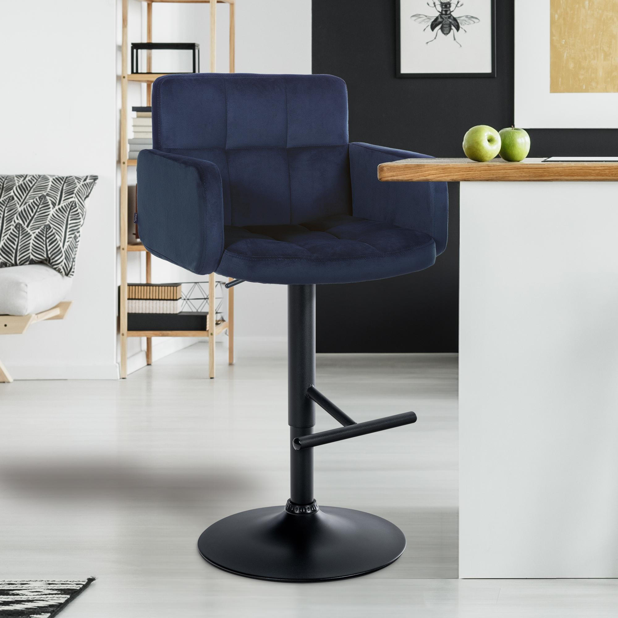 BARHOCKER Samt Blau - Blau/Schwarz, Textil/Metall (60/93/56cm) - CLP