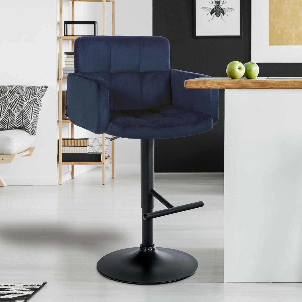 BARHOCKER Samt Blau - Blau/Schwarz, Textil/Metall (60/93/56cm) - CLP