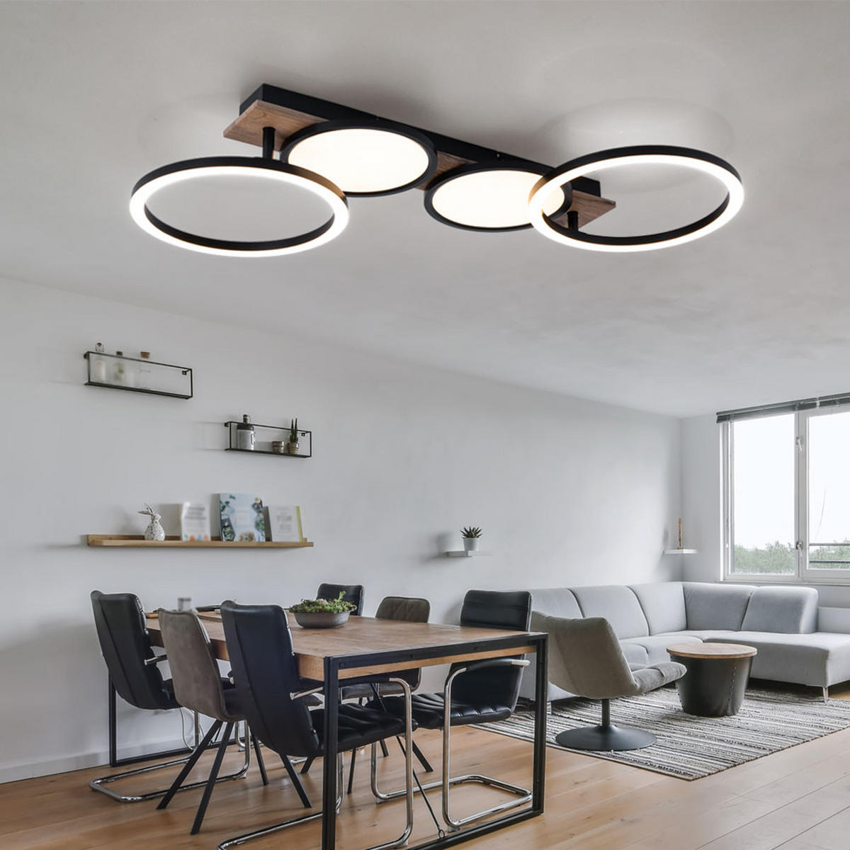 LED DECKENLEUCHTE Holzoptik Braun - Braun, Metall (108.5/30/11cm) - Globo Lighting