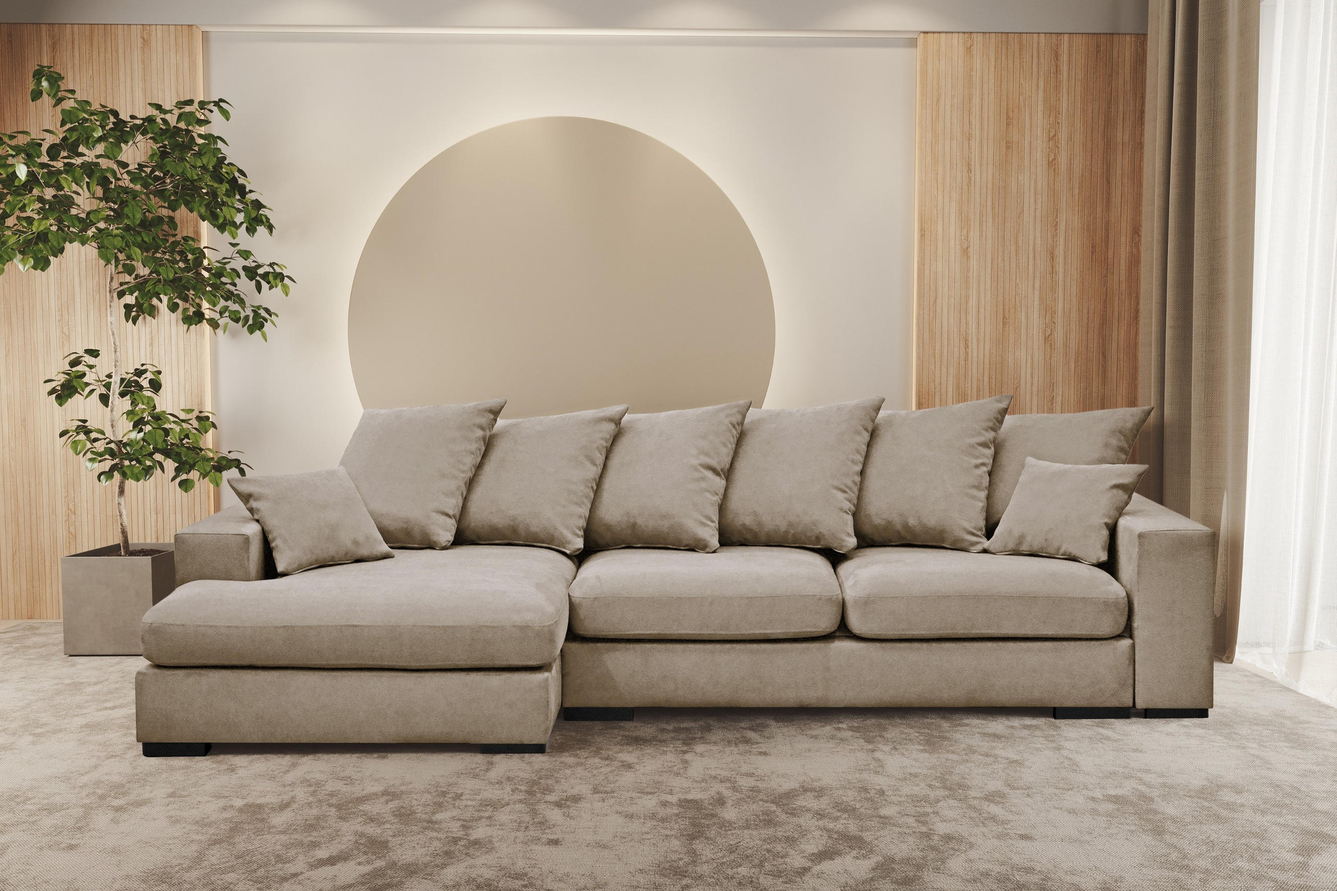 ECKSOFA Mit Schlaffunktion Und Bettkasten Couch L-form Gabon Stoff Riviera Links Beige - Beige, Holz (155/285cm) - Kaiser Möbel