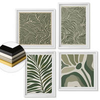 WANDBILDER 4er-Set - 50x50 cm & 40x60 cm Weißer Rahmen - Blattmuster und wellenförmige Formen - Weiß, Kunststoff (50/50cm) - ArtPrintCave