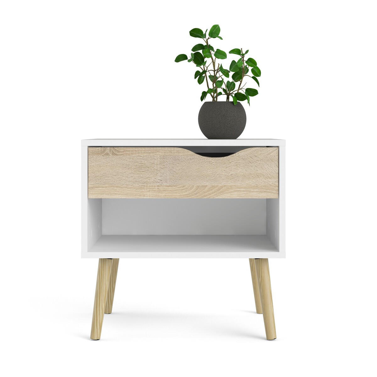 NACHTTISCH mit 1 Schublade, 1 Fach weiß und Eiche Dekor billund 50,2/39,1/49,7 cm - Weiß, Holzwerkstoff (50/50/39cm) - ebuy24