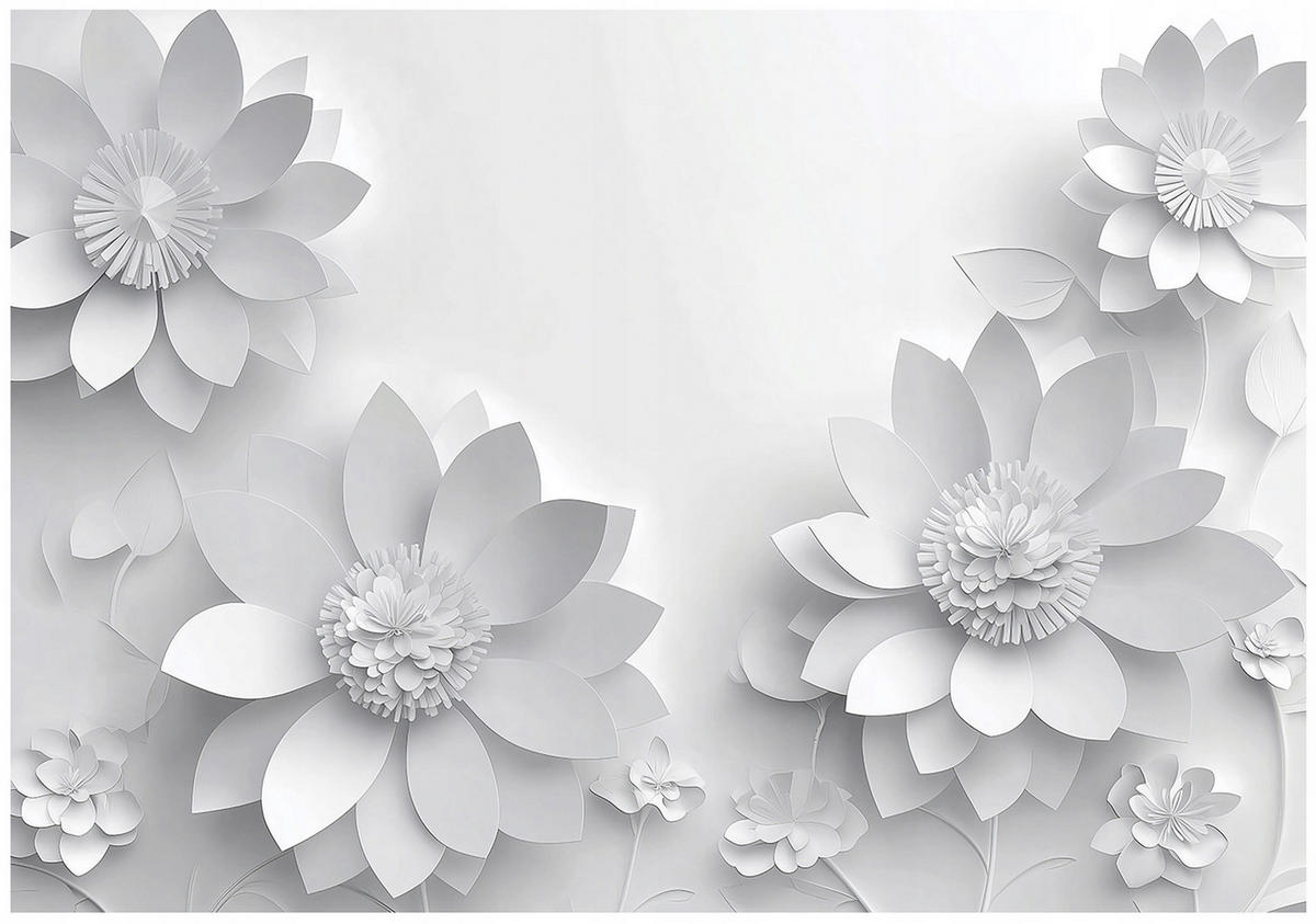 FOTOTAPETE 3D Effekt Blumen Grau Wohnzimmer Vlies Tapete 350x250 - Multicolor, Papier (350/250cm) - Wallarena
