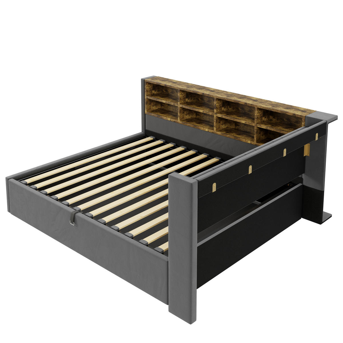 SOFA KREVET 140x200 Baršun LED USB Spremište Sivi - siva, tekstil (140/200cm) - FLIEKS