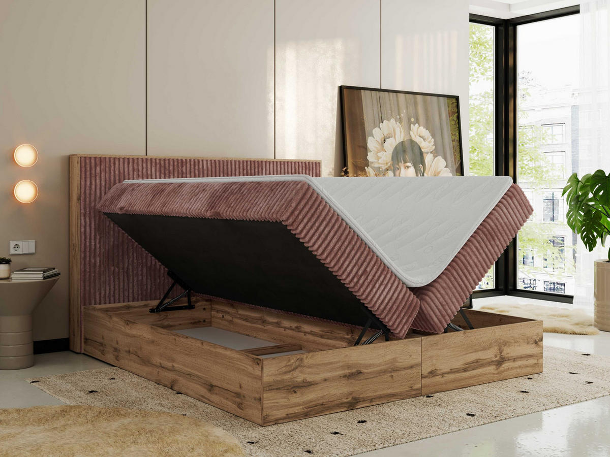 BOXBETT WOOD CLASSIC 160/200 - Rosa Cord - H3 - Rosa, Textil (160/200cm) - MKS