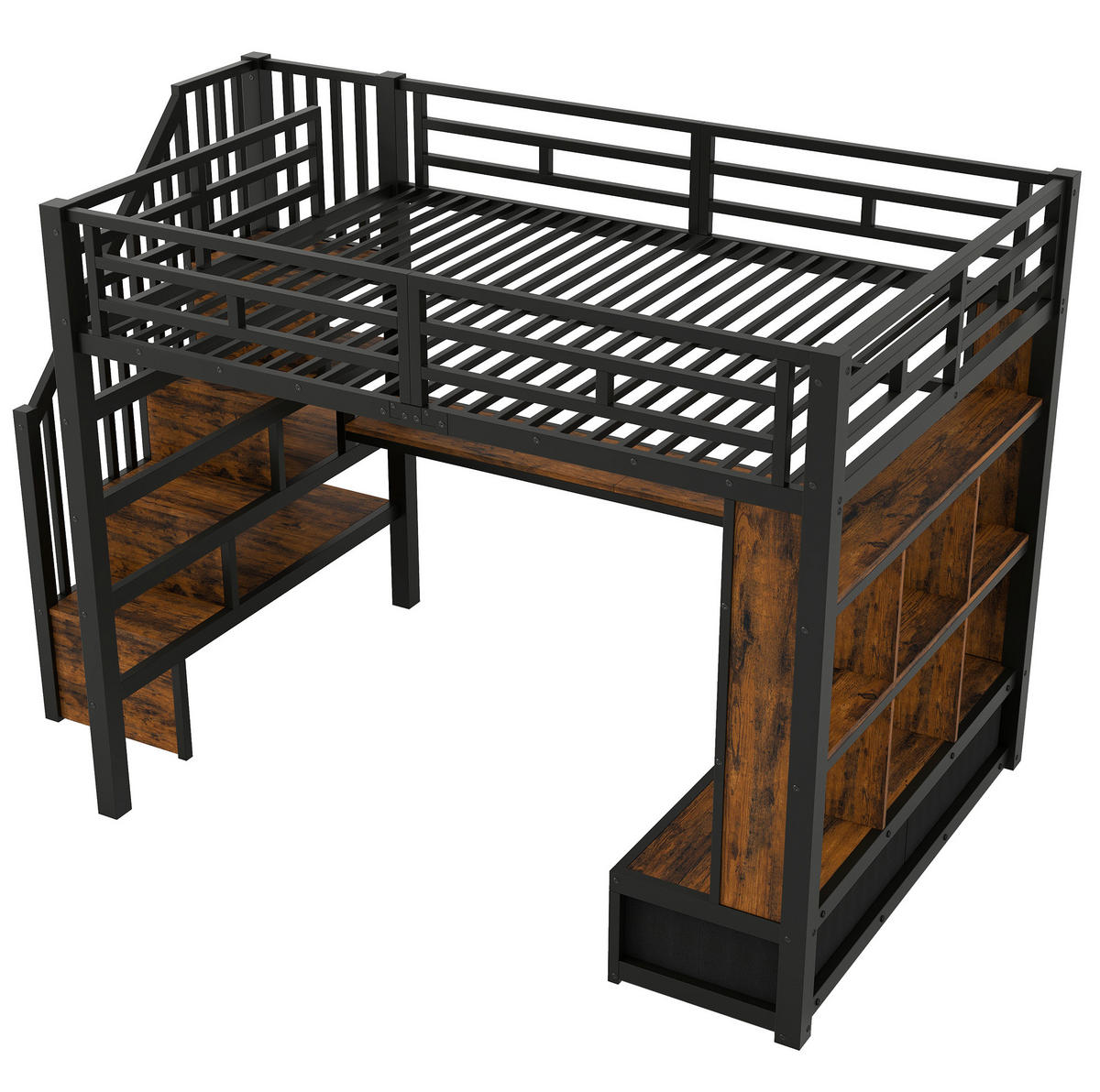 HOCHBETT 140/200 cm schwarz aus MDF und Metall mit Schreibtisch - Schwarz, Holzwerkstoff (140/200cm) - OKWISH