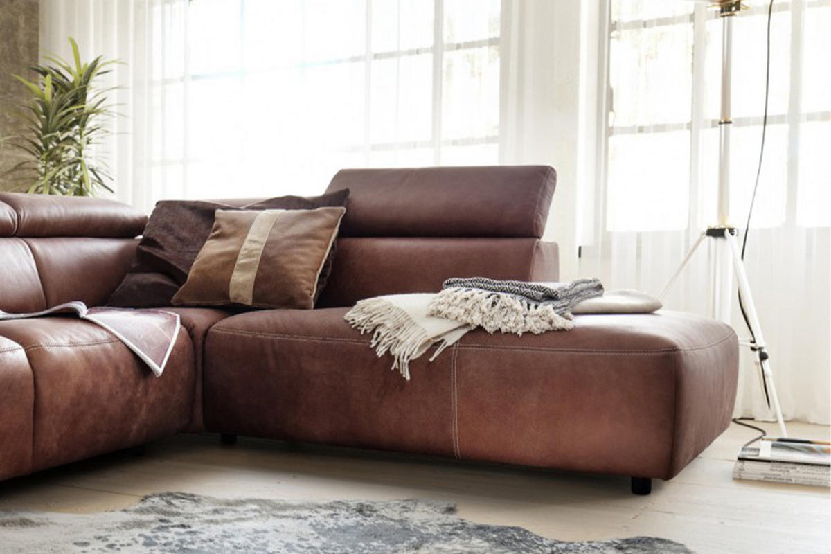 ECKSOFA MIT MOTORISCHER SITZTIEFENVERS. RISO Braun Leder - Dunkelbraun/Schwarz, Leder (263/240cm) - KAWOLA