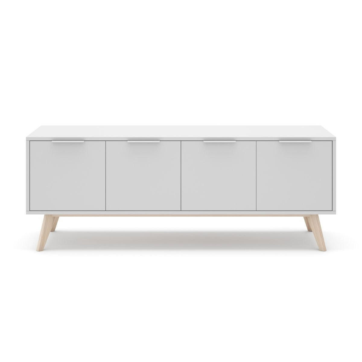 TV-MÖBEL 4 Türen Weiß und Massivkiefer L140 cm - Campus - Weiß, Holz (40/53/140cm) - Calicosy