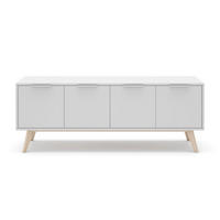 TV-MÖBEL 4 Türen Weiß und Massivkiefer L140 cm - Campus - Weiß, Holz (40/53/140cm) - Calicosy