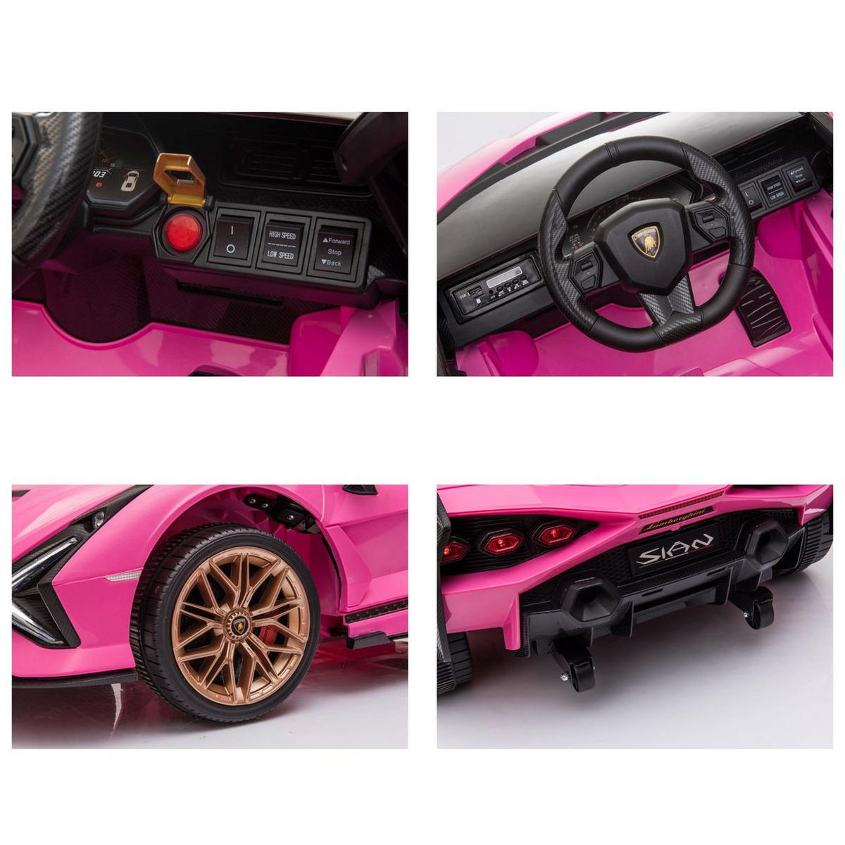 KINDER ELEKTROAUTO Lamborghini Sian pink Flügeltüren, Kunstledersitz, LED-Scheinwerfer, Fernbedienung - Rosa, Kunststoff (108/62/40cm) - Es-Toys