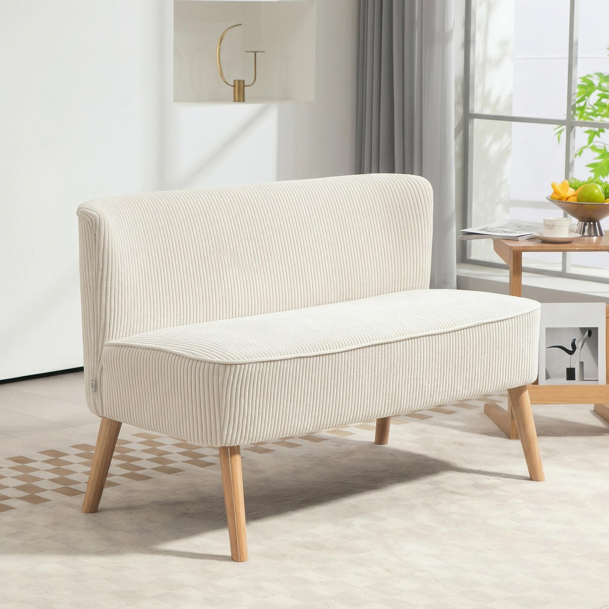 2-SITZER-SOFA DE-06473 weiche Polsterung, pflegeleichter Bezug, Cremeweiß - Creme, Holz/Textil (117/77/56.5cm) - ComfortXL