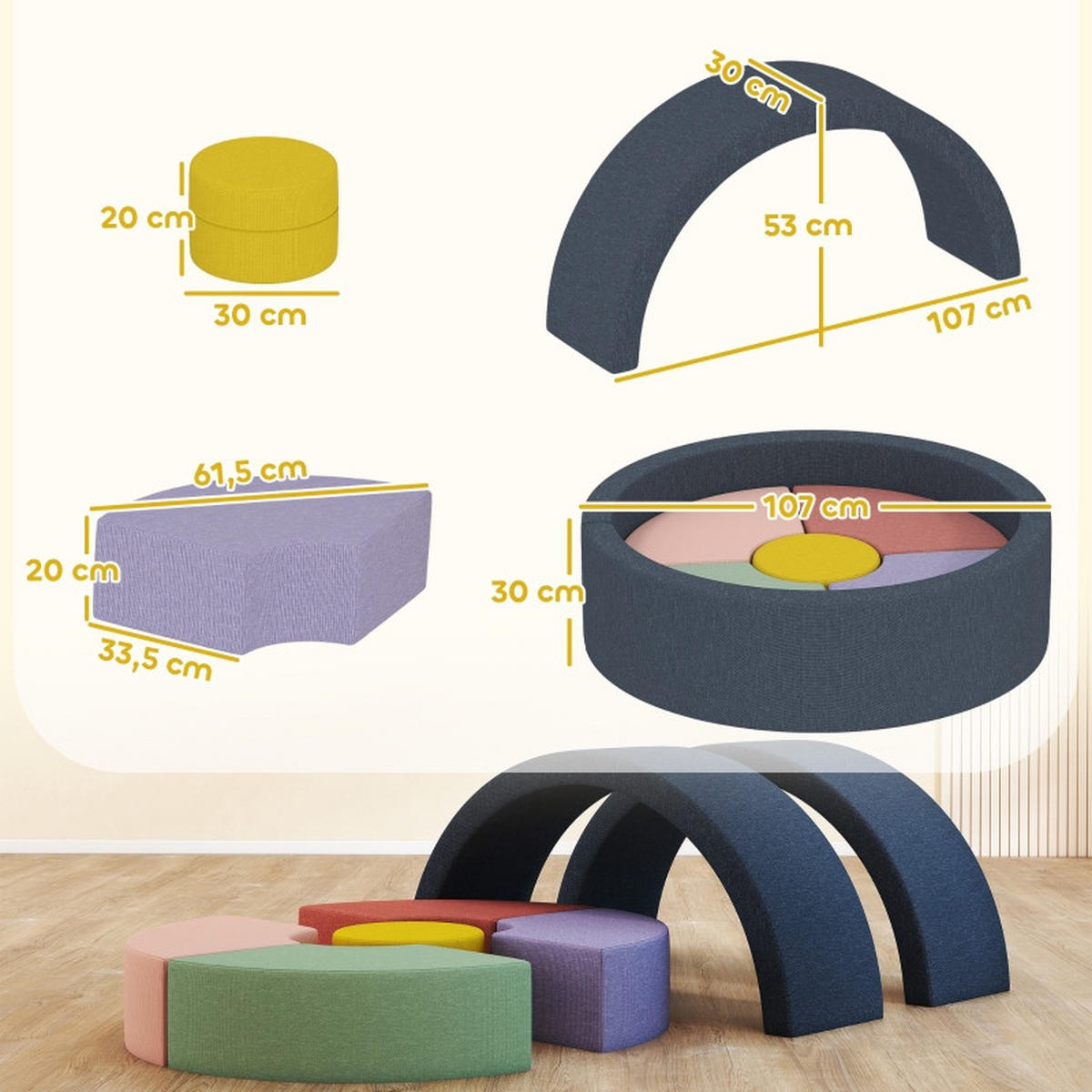 KONSTRUKTIONSSPIELZEUG Bausteine - Multicolor, Kunststoff (107/30/107cm) - Korfee