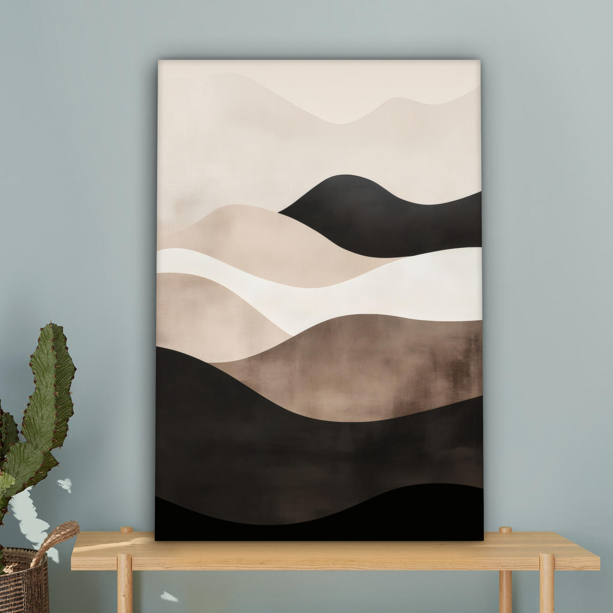 LEINWANDBILD Abstrakt - Landschaft - Wellen - Cremefarben Wanddeko 40x60 cm - Cappuccino, Textil (40/60cm) - MuchoWow