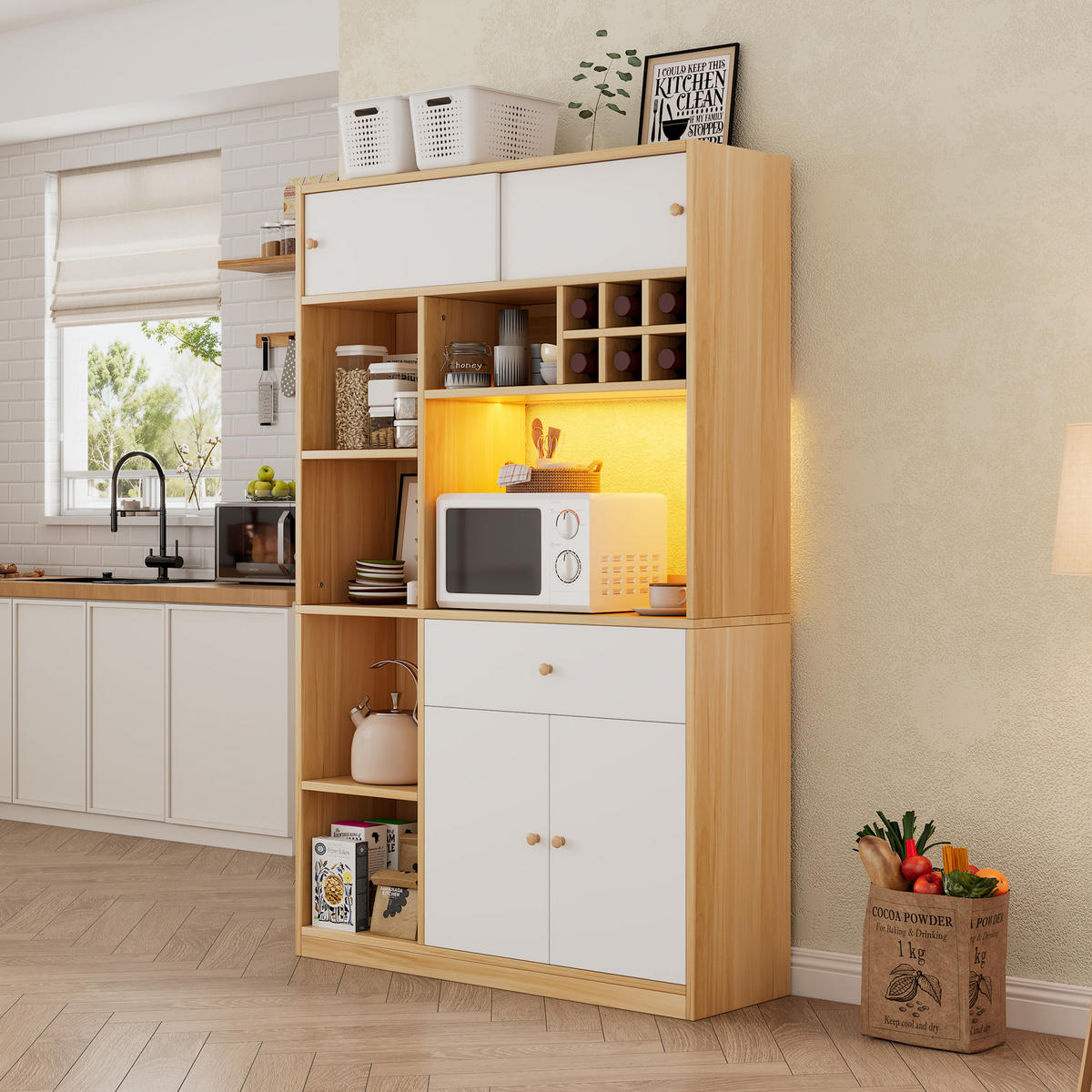BUFFET SCHRANK LED 3 Türen Schublade Regale 180cm Weiß - Multicolor, Holzwerkstoff (115/180/35cm) - FLIEKS