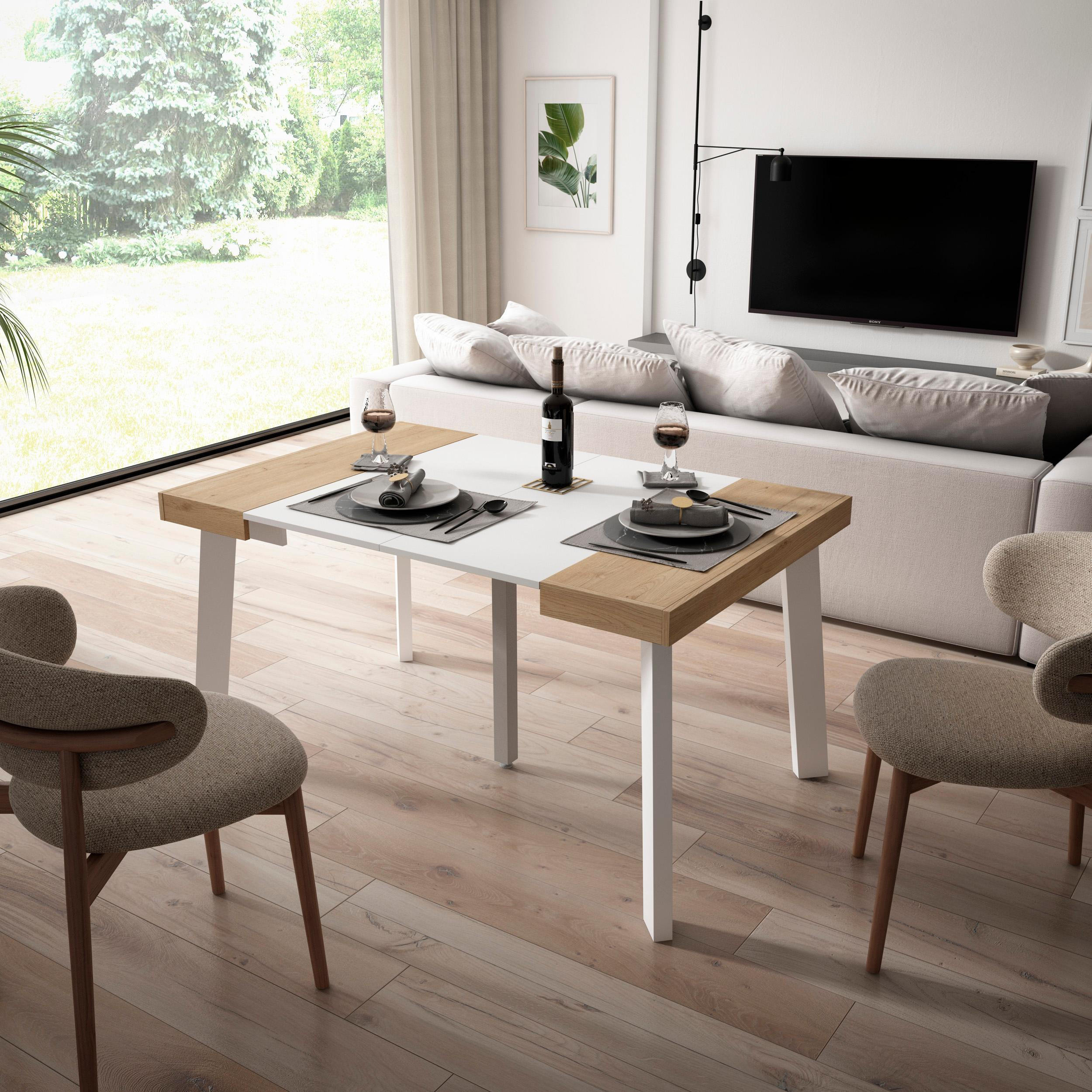 KONSOLENTISCH ausziehbar 58 bis 140cm, für 6 Gäste, eiche weiß, 90/58/73cm - Eichefarben/Weiß, Holzwerkstoff (90/140/73cm) - Skraut Home