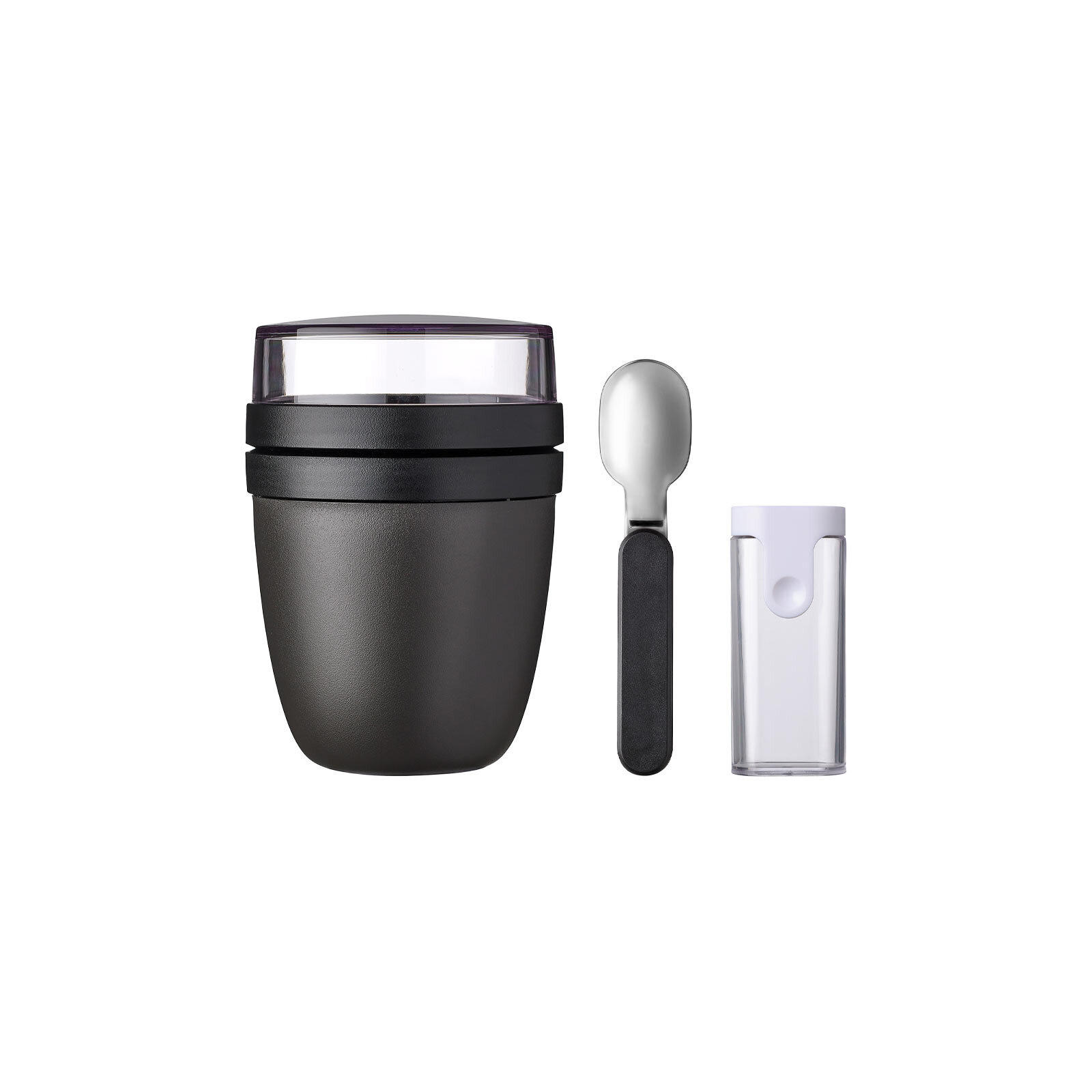 LUNCHPOT + FALTBARER LÖFFEL Ellipse Nordic Black 500 + 200 ml - Schwarz, Kunststoff (10.7/16.9/10.7cm) - Mepal