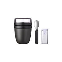 LUNCHPOT + FALTBARER LÖFFEL Ellipse Nordic Black 500 + 200 ml - Schwarz, Kunststoff (10.7/16.9/10.7cm) - Mepal