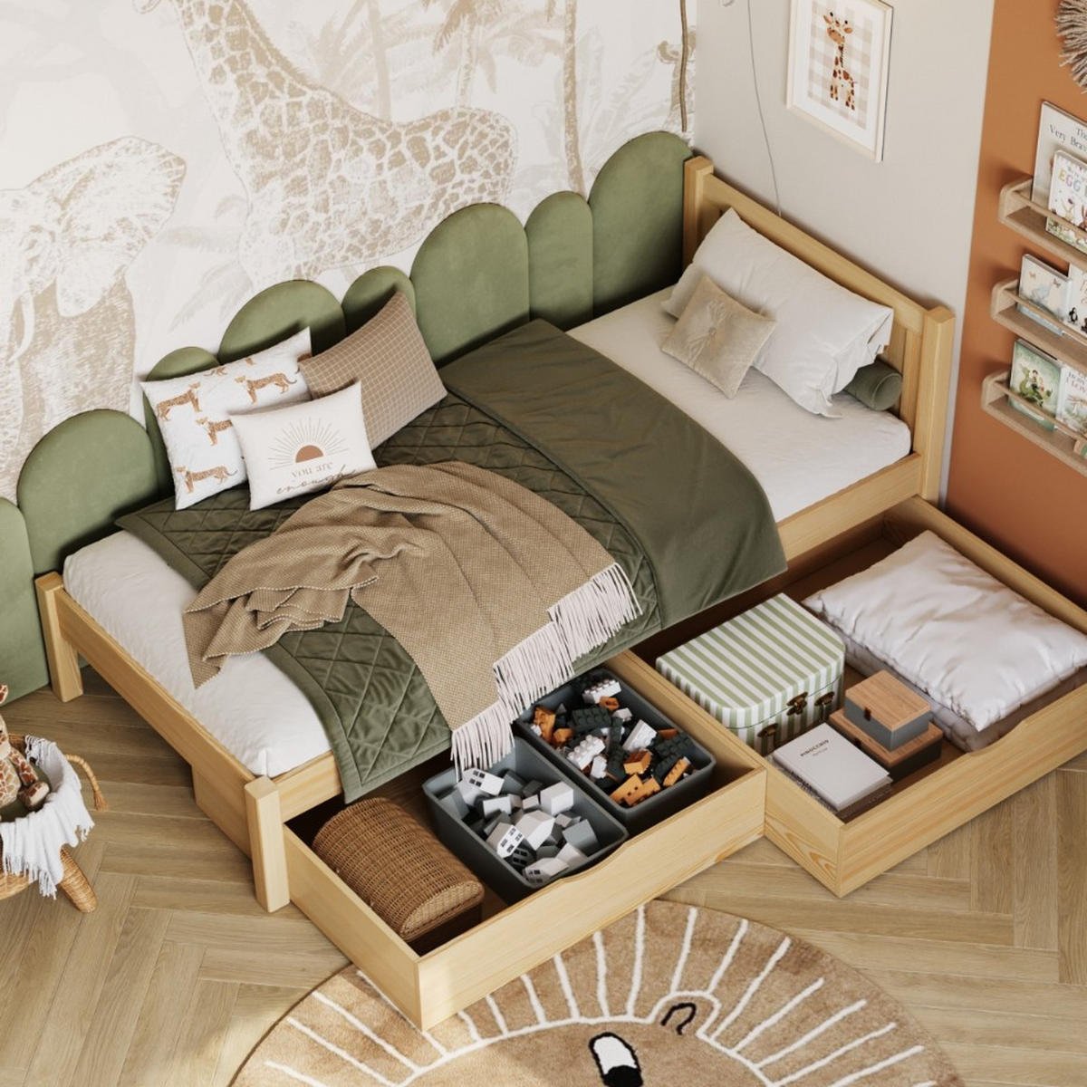 BETT mit Schublade N02 Naturkiefer 80/200 - Hellbraun, Naturmaterialien/Holz (80/200cm) - N-Wood