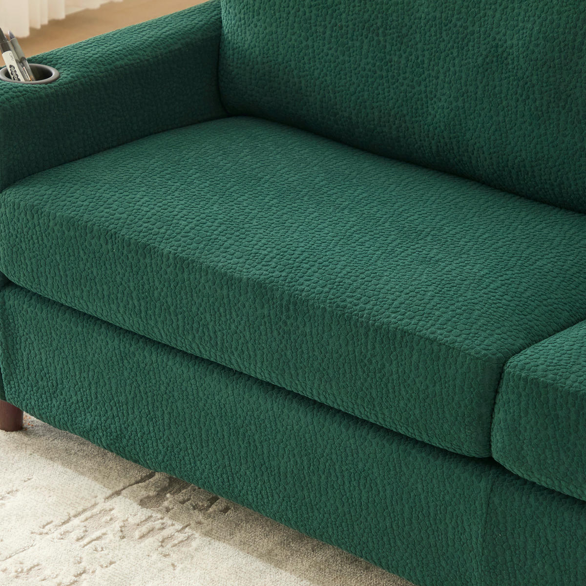2-SITZER SOFA Chenille Smaragd mit USB-C, LED und Getränkehaltern - Jadegrün, Holzwerkstoff/Textil (203/86/77.5cm) - WISHDOR