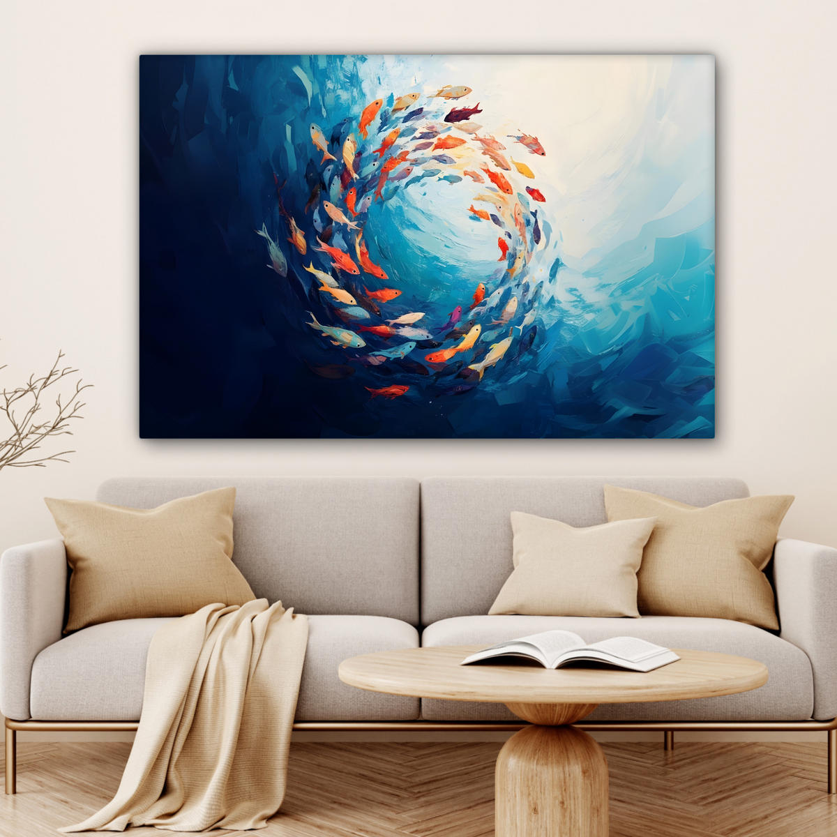 LEINWANDBILD Meer - Fische - Bunt - Dynamisch XXL 150x100 cm - Hellblau, Textil (150/100cm) - MuchoWow