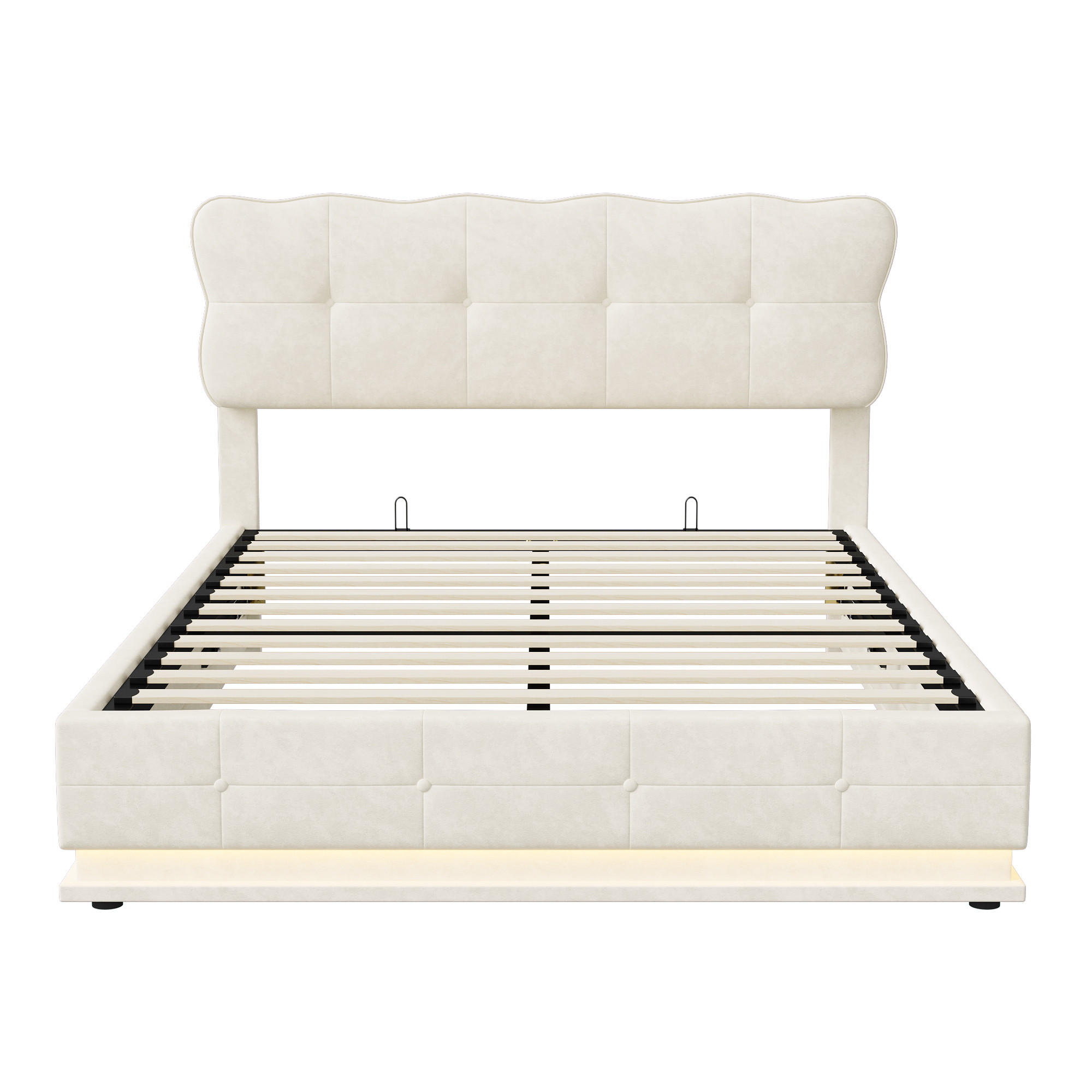 POLSTERBETT 140/200 cm Beige mit Bettkasten, Hydraulischer Stauraum, RGB LED Beleuchtung, gepolstertes Kopfteil - Beige, Metall (140/190cm) - EuroLiving