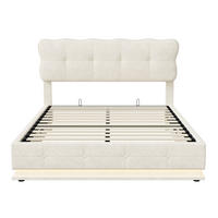 POLSTERBETT 140/200 cm Beige mit Bettkasten, Hydraulischer Stauraum, RGB LED Beleuchtung, gepolstertes Kopfteil - Beige, Metall (140/190cm) - EuroLiving