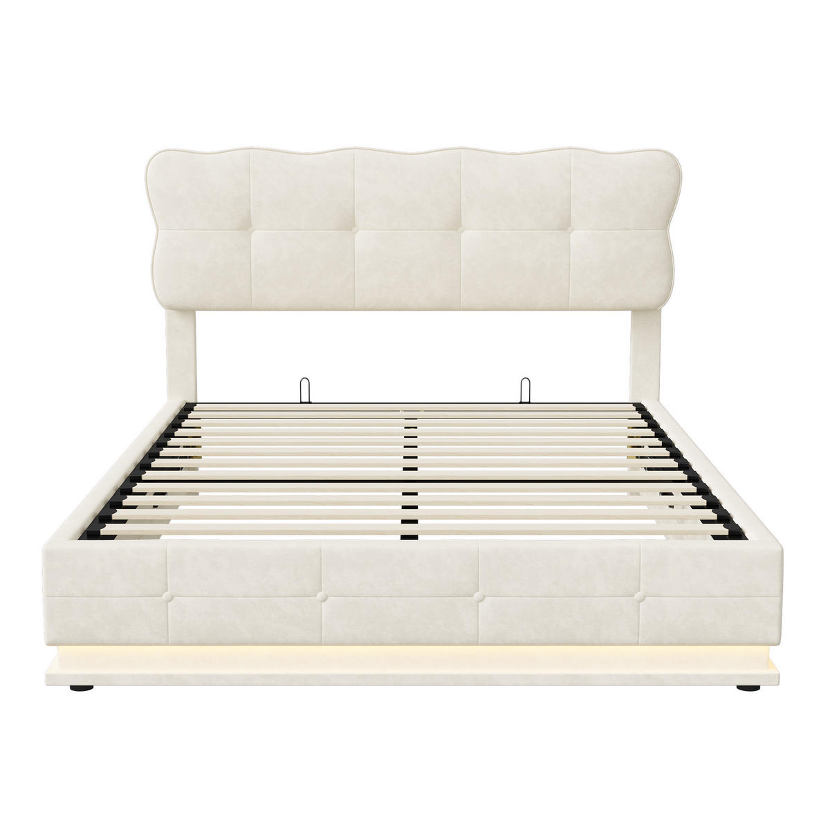 POLSTERBETT 140/200 cm Beige mit Bettkasten, Hydraulischer Stauraum, RGB LED Beleuchtung, gepolstertes Kopfteil - Beige, Metall (140/190cm) - EuroLiving