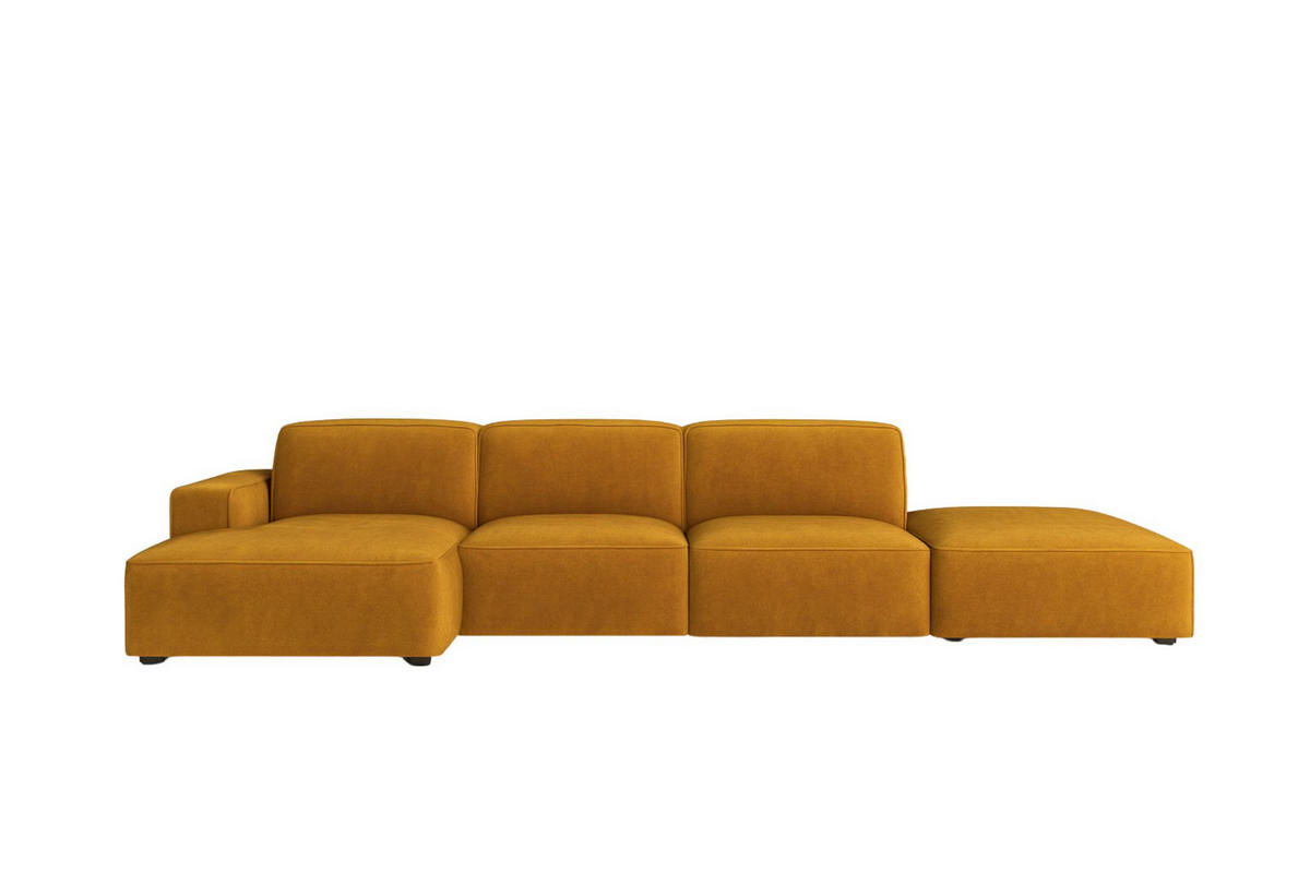 ECKSOFA Cursal L-Form, Stoff Salvador, Gelb + Hocker, Links - Gelb, Holz (341/166cm) - Kaiser Möbel