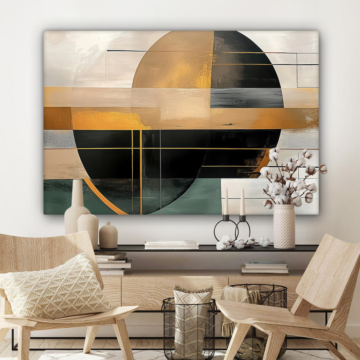 LEINWANDBILD - Abstrakt - Gold - Bronze - Grün - Formen - Modern - 120x80 - Kunstdruck - Multicolor, Textil (120/80cm) - MuchoWow