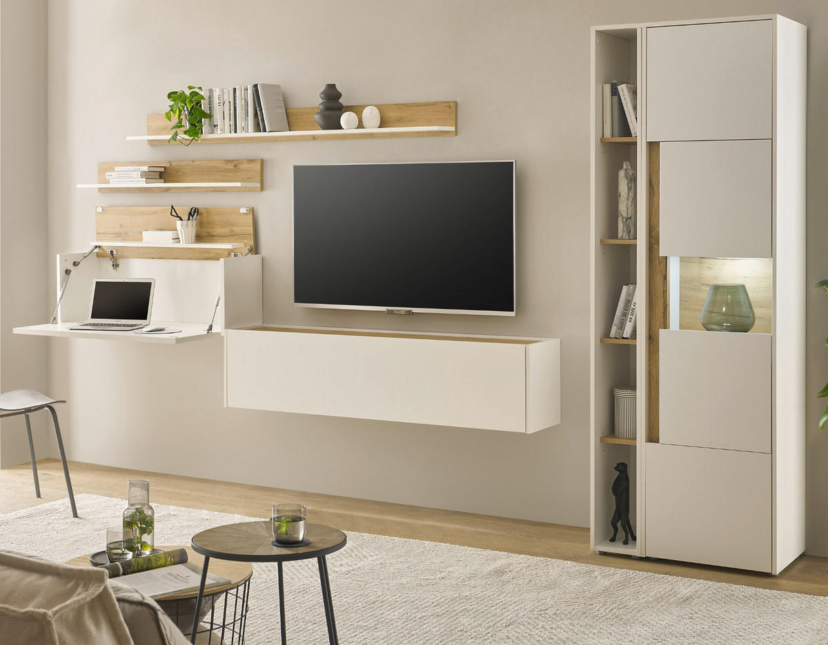 SEKRETÄR Weiß matt, Eiche Wotan 100 cm, Wandschrank mit klappbarem Oberboden - Eiche Wotan/Weiß, Holzwerkstoff (30/100/35cm) - Furn.Design