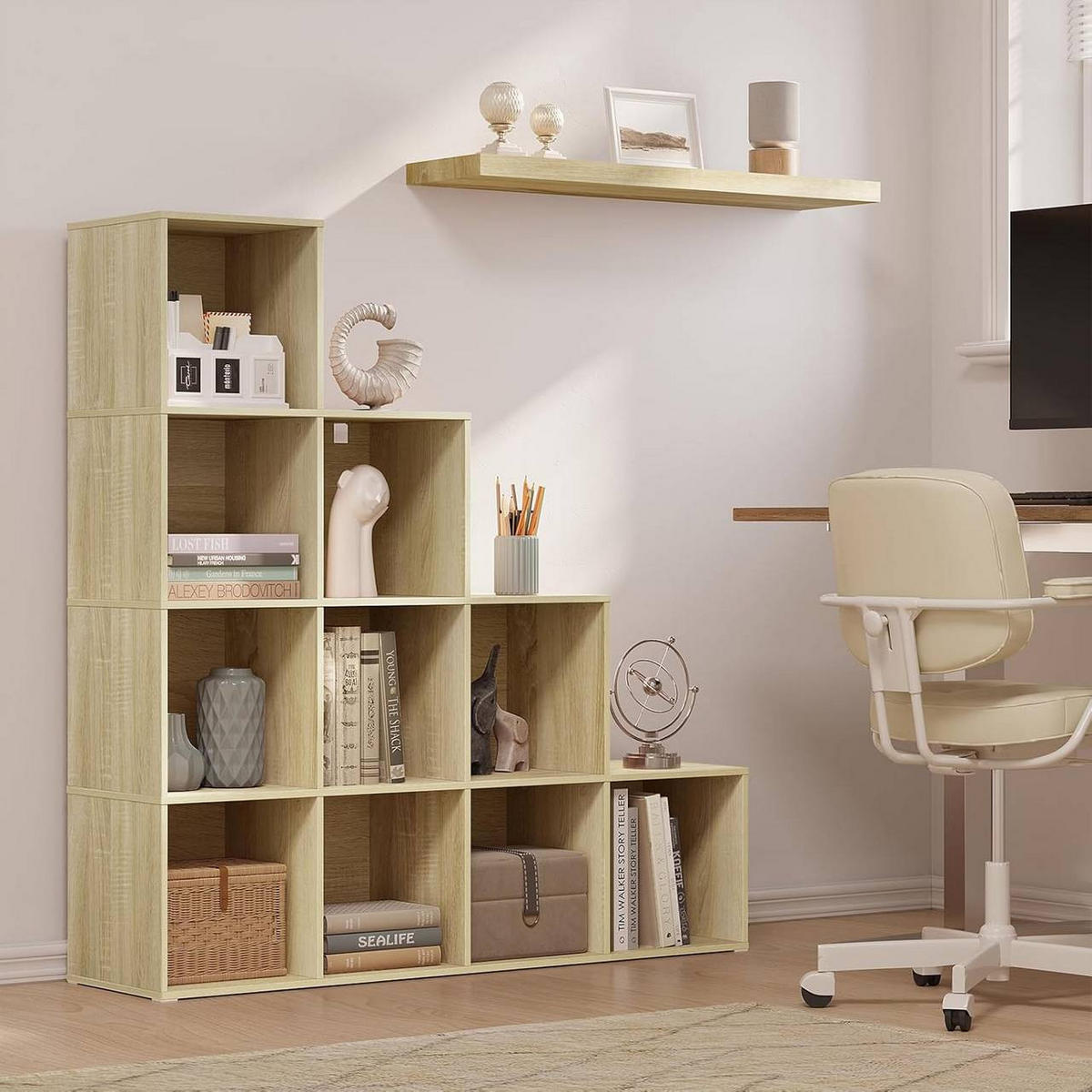 REGALE Bücherregal mit 10 Fächern, Würfelregal, Helle Eiche - Eichefarben, Holzwerkstoff (120/120/30cm) - Woltu