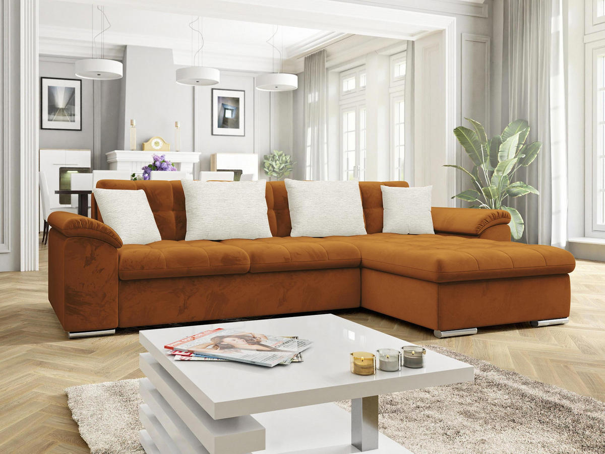 ECKSOFA Diana Premium, Seite: Rechts - Beige/Bronzefarben, Holz/Textil (280/160cm) - MIRJAN24